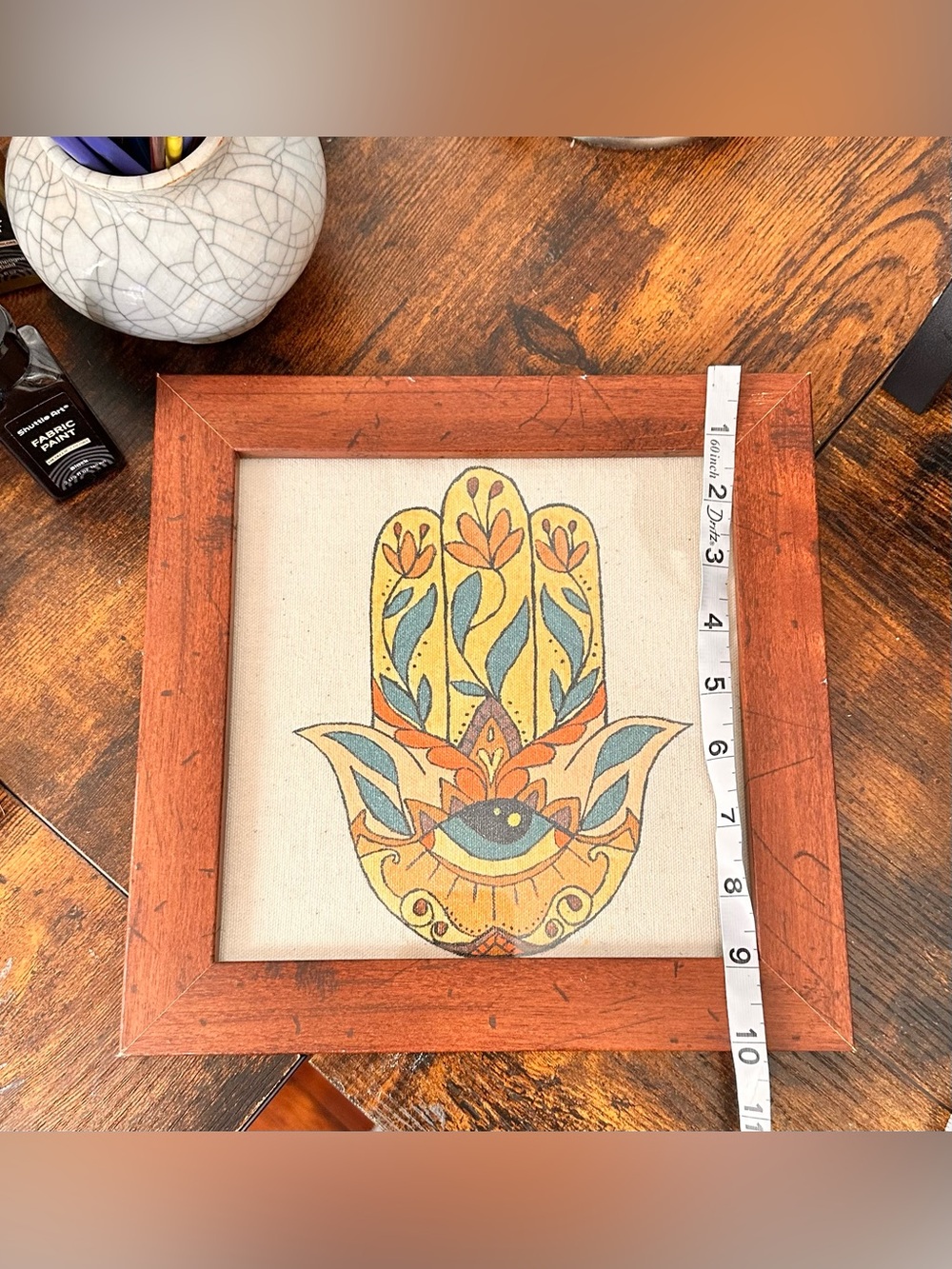 Framed Hamsa Hand Canvas Art – Handpainted - Picture 5 of 6